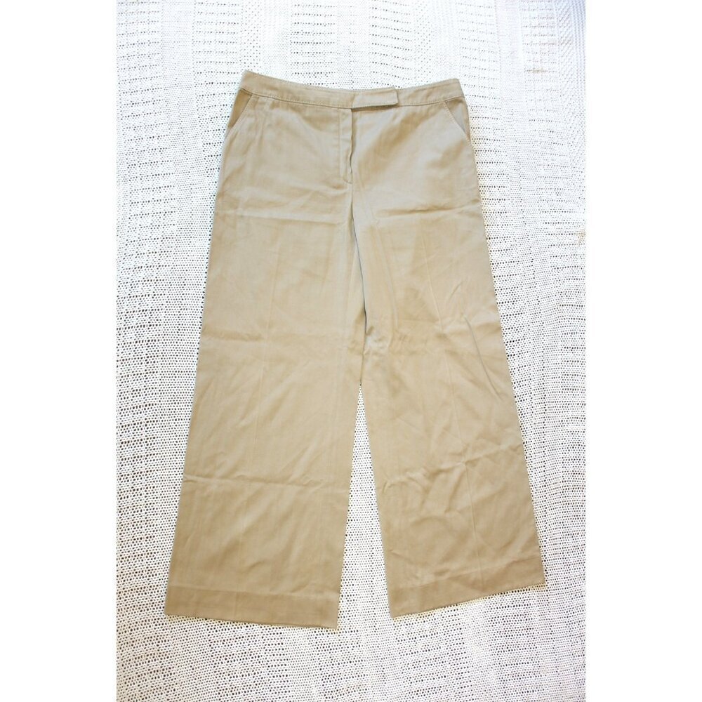 VALENTINO Silk & Cotton Wide Leg Women's Trousers size 10 Flat Front Pants Tan